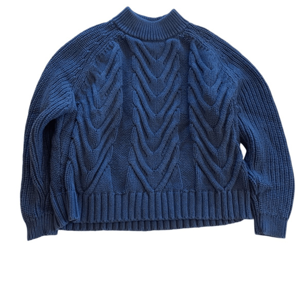 J. Crew Cable-Knit Mockneck Sweater Size XS Navy Blue 100% Cotton Fisherman Swea - Picture 3 of 5